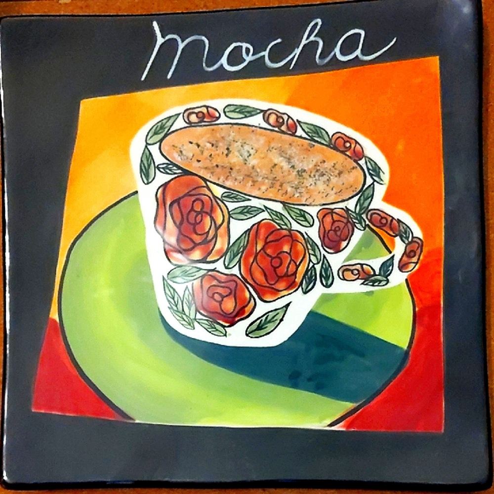 NAYLOR Mary Hand Painted Ceramic Art Plates Complete Set Of 4 different Coffees